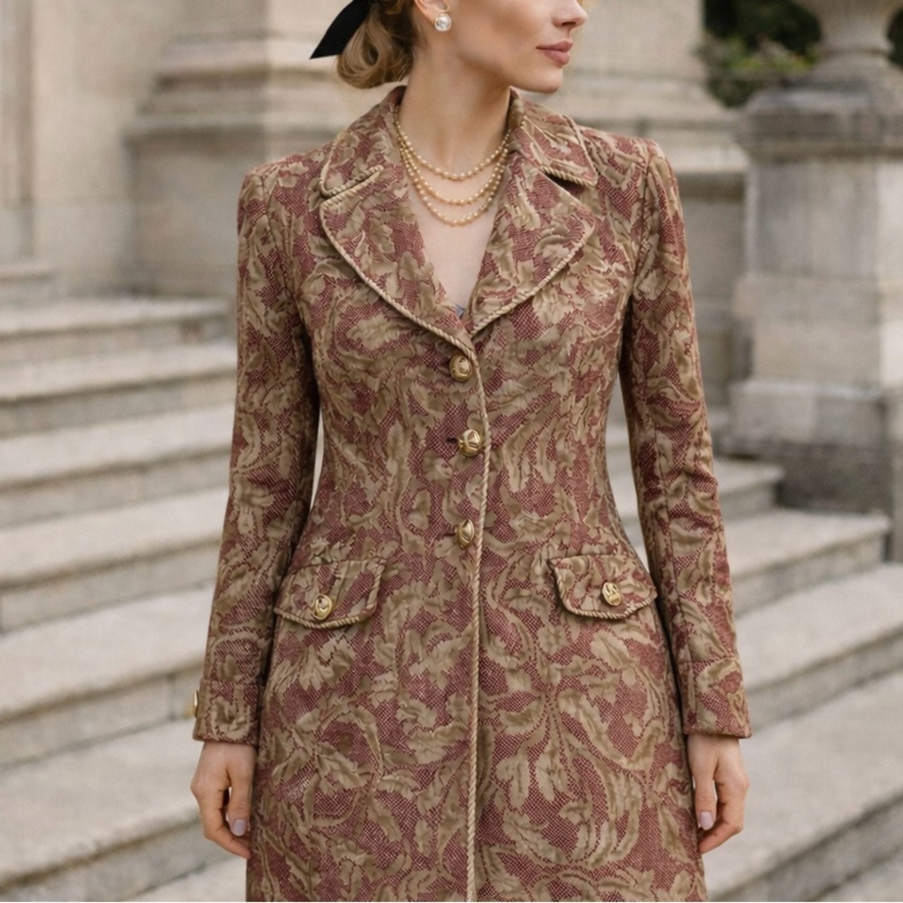 ST. JOHN VINTAGE 90s Metallic Knit Brocade Tapestry Long Jacket